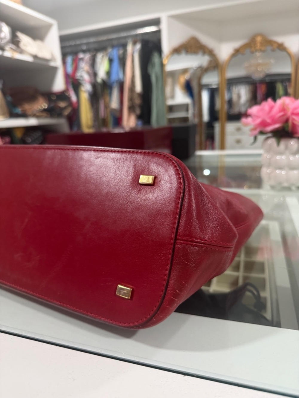 Celine Red Leather Wrapped-Handle Satchel - Picture 3 of 9